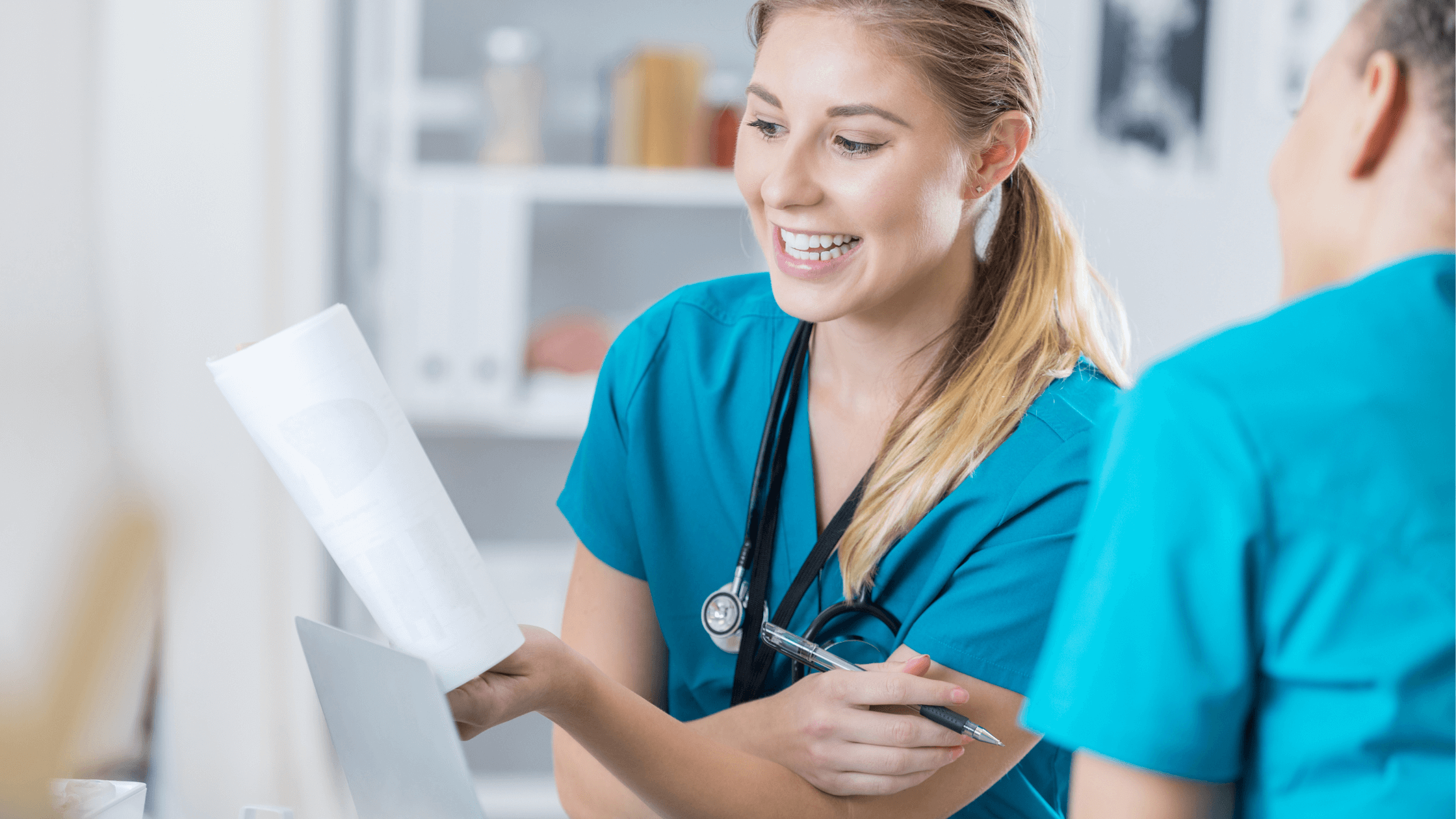 Nurse reviewing in-home lab test results with a patient at home.